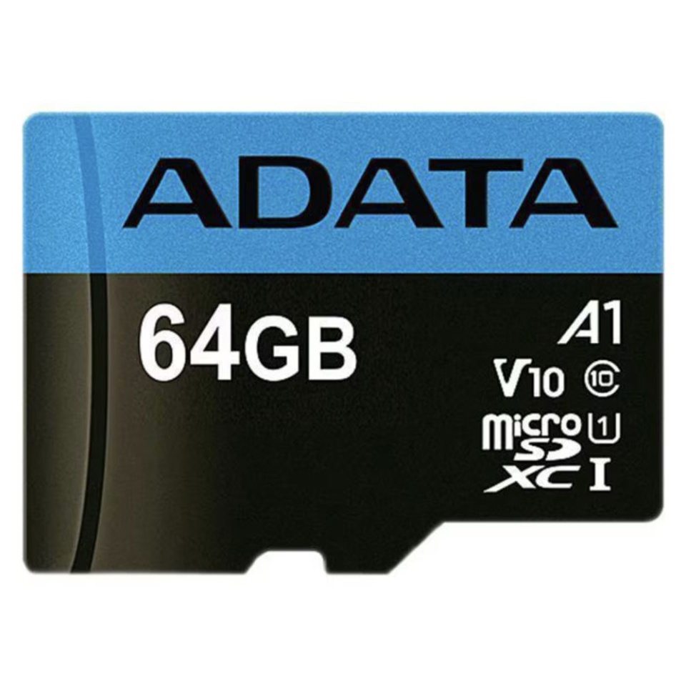 Card de Memorie MicroSDXC, Adapter, Class 10, UHS-I V10, 64GB, Read 100MB/s, Write 25MB/s, Adata, Negru - 1 | YEO
