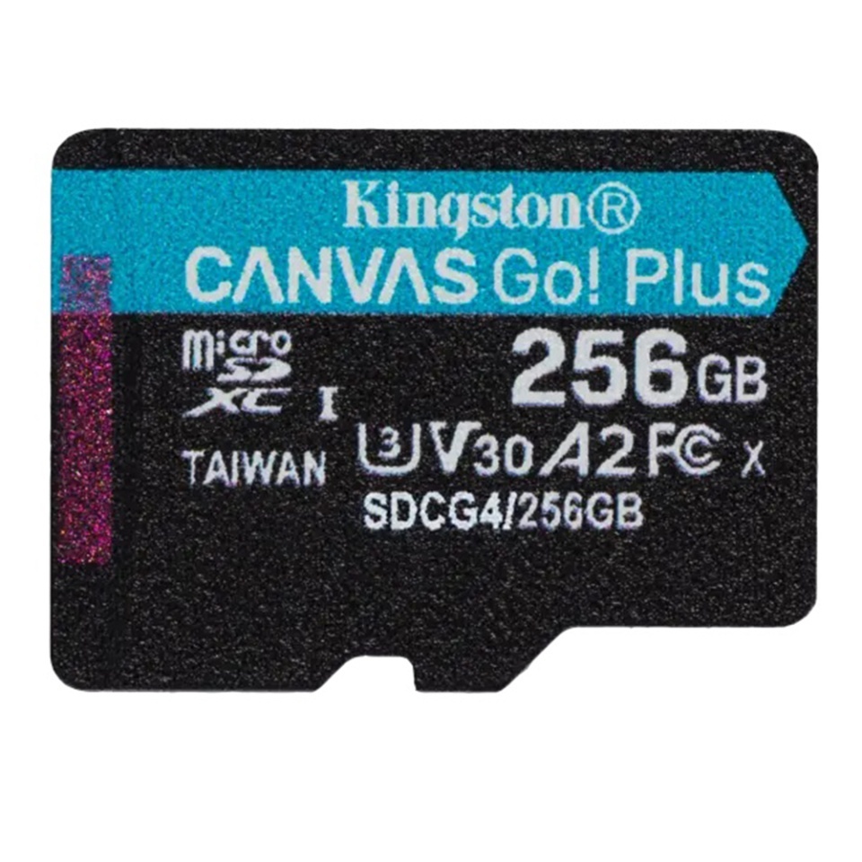 Card MicroSD 256GB Kingston Canvas Go Plus, Class 10, UHS-I U3, V30, A2, Viteza mare, Negru