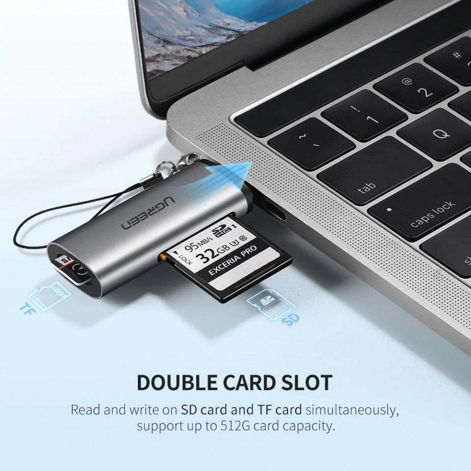Card reader USB-C la MicroSD, SD 3.0, slot de card, 5Gbps, Ugreen (50704) - Grei - 3 | YEO
