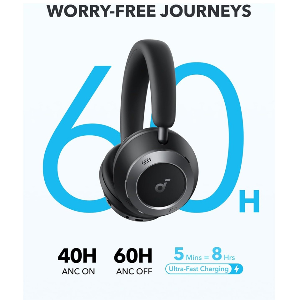 Casti On-Ear Wireless Activ Noise Cancelling, BT 5.3, Hi-Res, Anker SoundCore Space One Pro, Negru - 1 | YEO