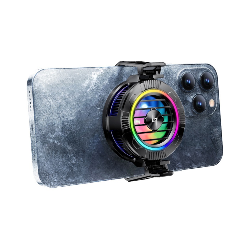 Cooler magnetic pentru telefon, Cu Lumini RGB, detasabil, Racire rapida si zgomot redus, Universal, set cu sticker, Negru