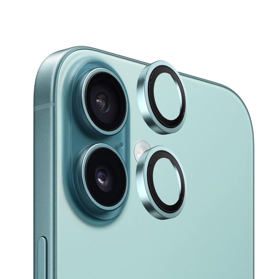 Folie camera pentru iPhone 16 / 16 Plus, Blueo, Sticla Securizata, Ultra HD, Original Metal Frame Lens Protector, Set de 2, Negru