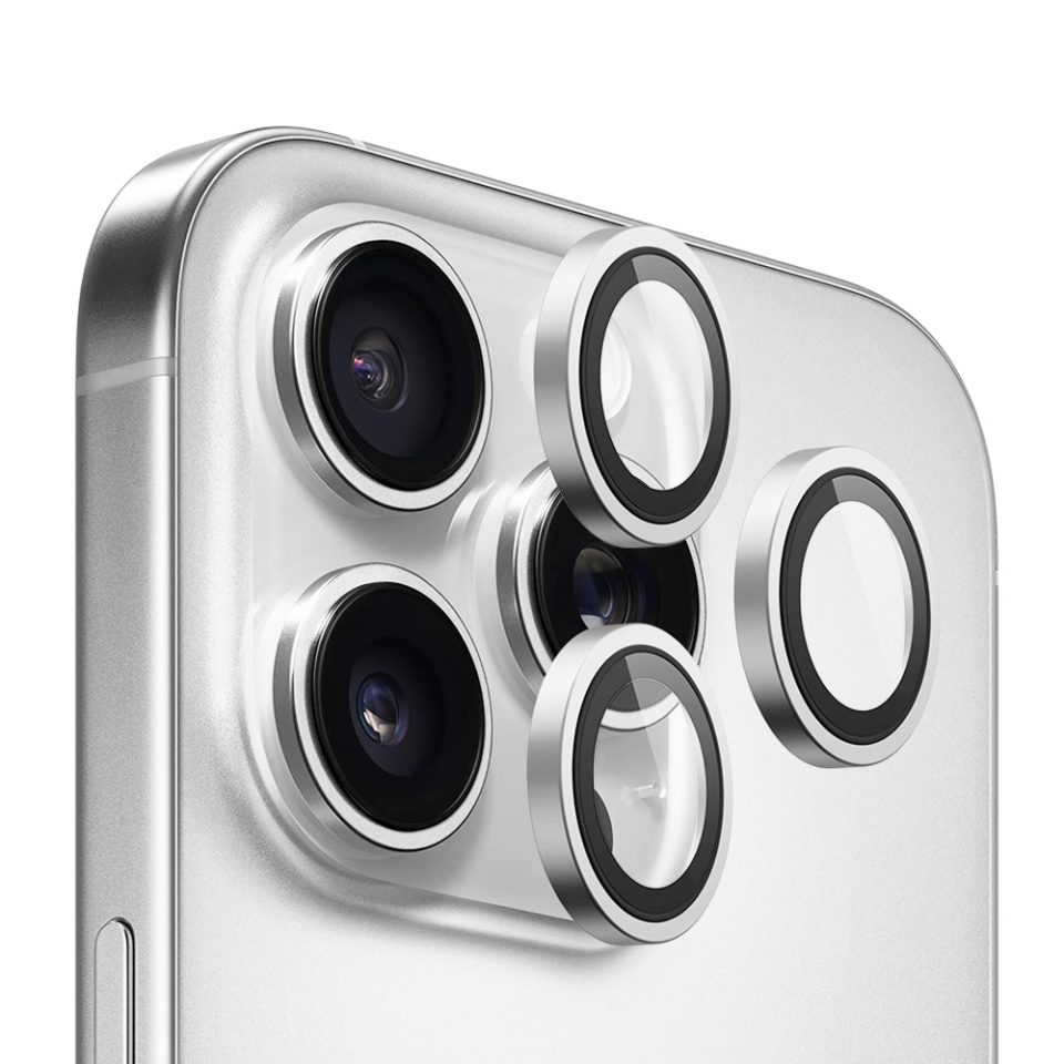 Folie camera pentru iPhone 16 Pro / 16 Pro Max, Blueo, Sticla Securizata, Ultra HD, Original Metal Frame Lens Protector, Set de 3, Negru