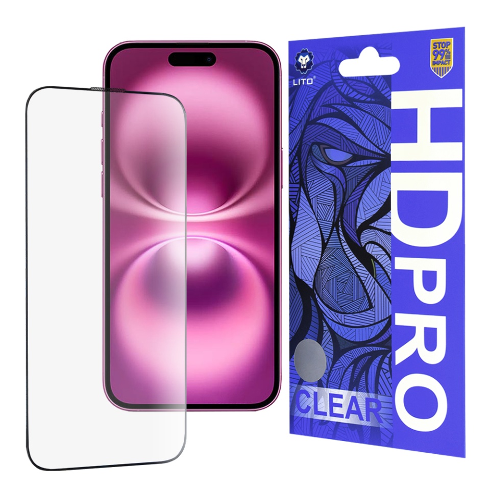 Folie de Sticla iPhone 16 Plus, Sticla securizata, Lito, HD Pro Clear, Negru