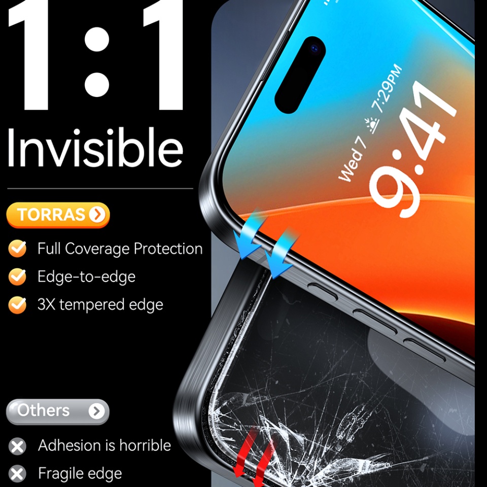 Folie de Sticla iPhone 16 Pro, Torras, GlassGo Install Master, Transparent/ Negru - 3 | YEO