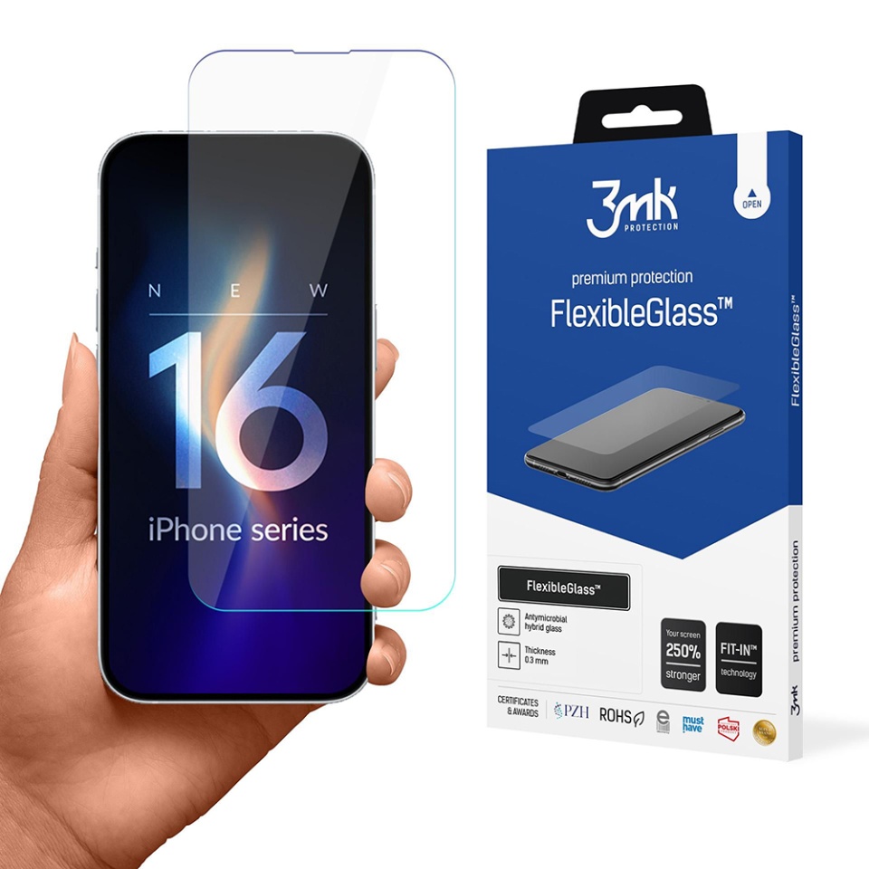 Folie pentru iPhone 16 din silicon, 3mk FlexibleGlass, Transparent