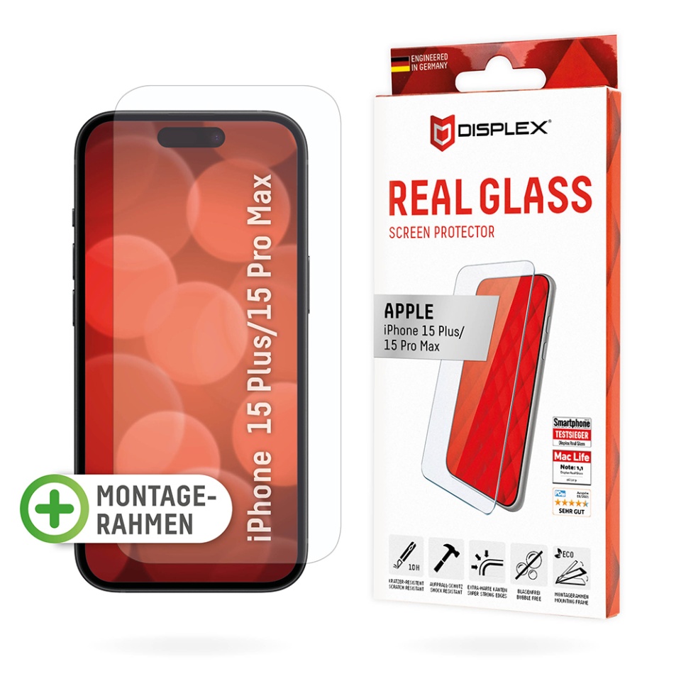Folie Premium pentru iPhone 16 Pro Max, Displex, sticla securizata, cadru de monatare, priectat in Germania, Transparent