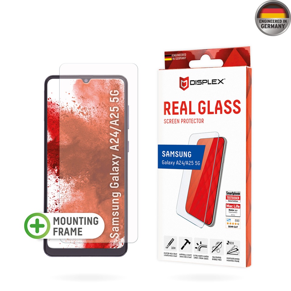 Folie Premium pentru Samsung Galaxy A24 / Galaxy A25 5G, Displex, sticla securizata, cadru de monatare, priectat in Germania, Transparent