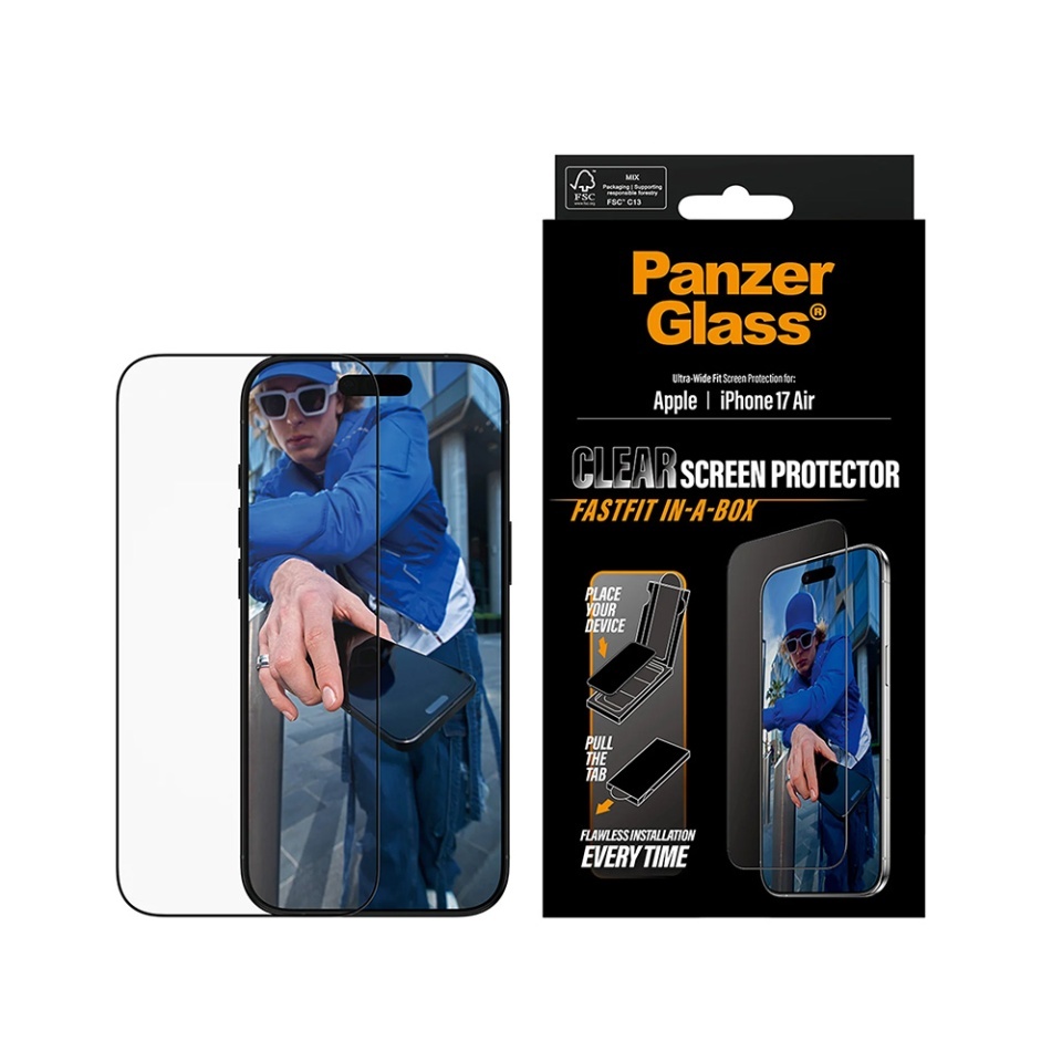 Folie Sticla pentru iPhone 17 Air, Ultra-Wide Fit w. FASTFIT IN-A-BOX, PanzerGlass, Anti-Soc si Anti-Bule, Transparent - 3 | YEO
