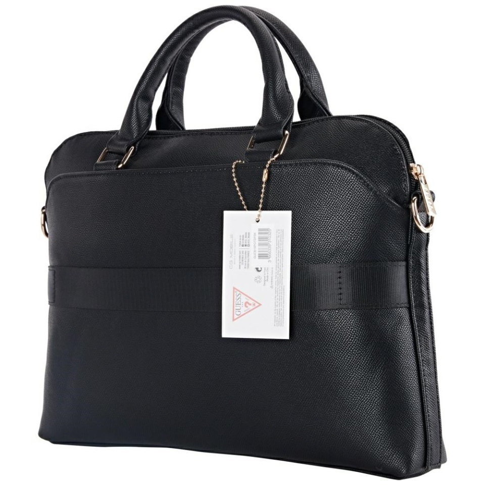Geanta Laptop Dispozitive 15 inch, Grained Triangle Logo, Piele Ecologica, Curea Ajustabila, Guess, Negru - 2 | YEO