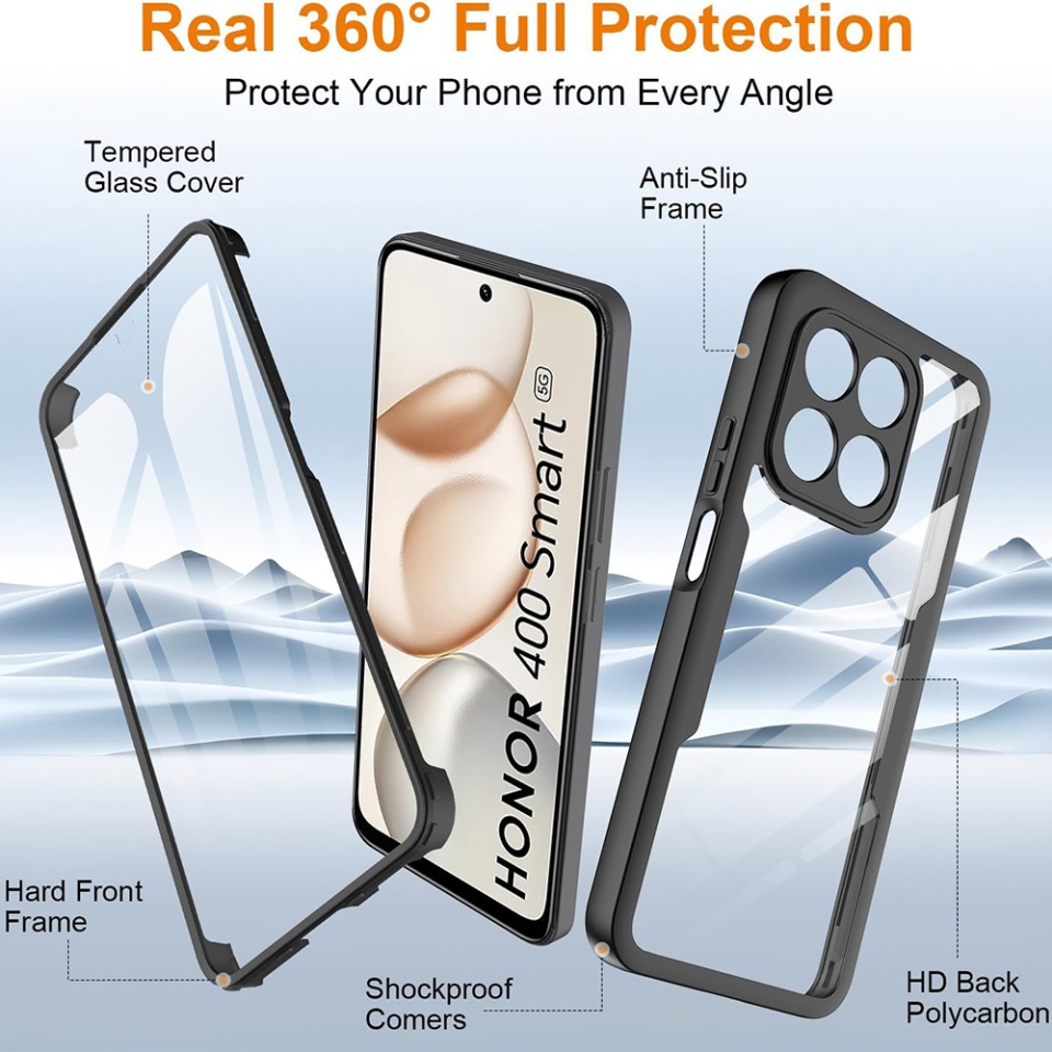 Husa + Folie pentru Honor 400 Smart / X7d 4G, SKYDDAR INNOVATION, [Pachet 360°] ColorVerse, set cu sticker, Negru - 3 | YEO