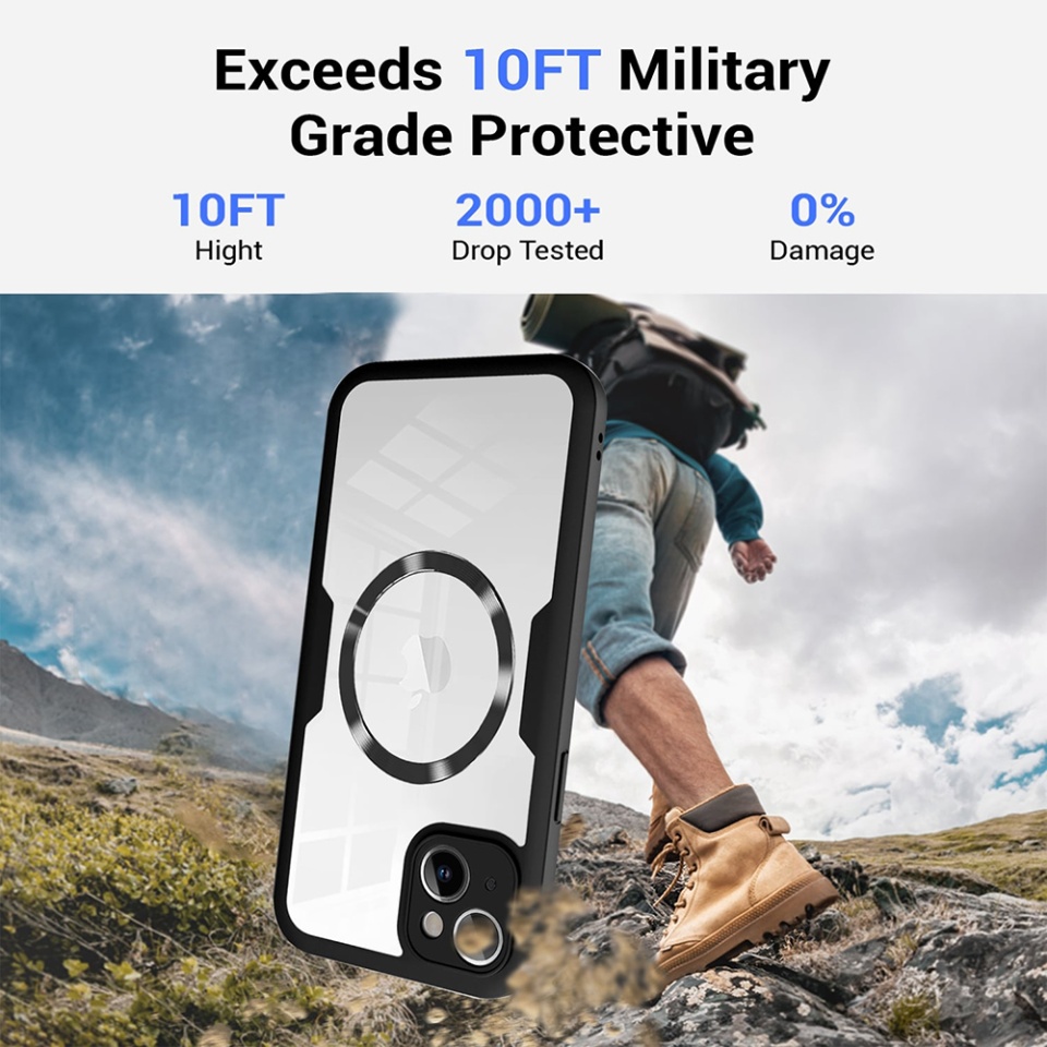 Husa + Folie pentru iPhone 15, SKYDDAR INNOVATION, [Pachet 360°] ColorVerse MagSafe, Negru, set cu sticker - 3 | YEO