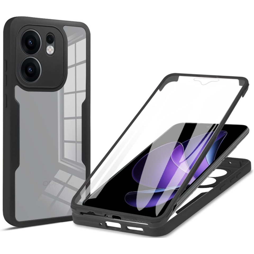 Husa + Folie pentru Oppo Reno13 F 4G / Reno13 F 5G / Reno13 FS 5G, SKYDDAR INNOVATION, [Pachet 360°] ColorVerse, Negru, set cu sticker