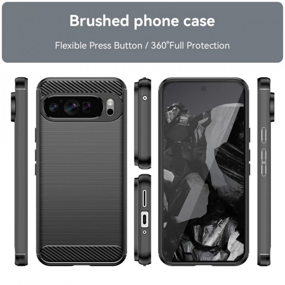 Husa Google Pixel 9 Pro din silicon, Slim, cu textură Fibra Carbon - Negru - 3 | YEO