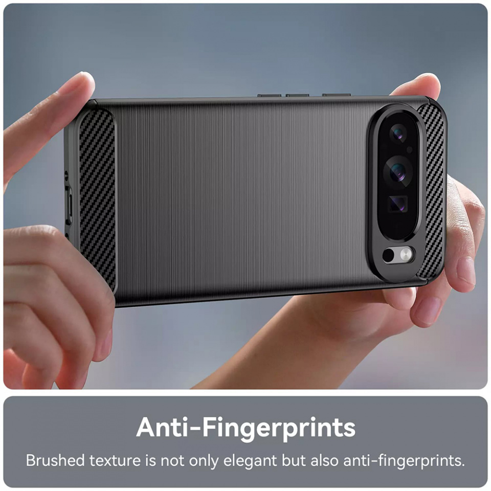 Husa Google Pixel 9 Pro din silicon, Slim, cu textură Fibra Carbon - Albastru carbon - 3 | YEO