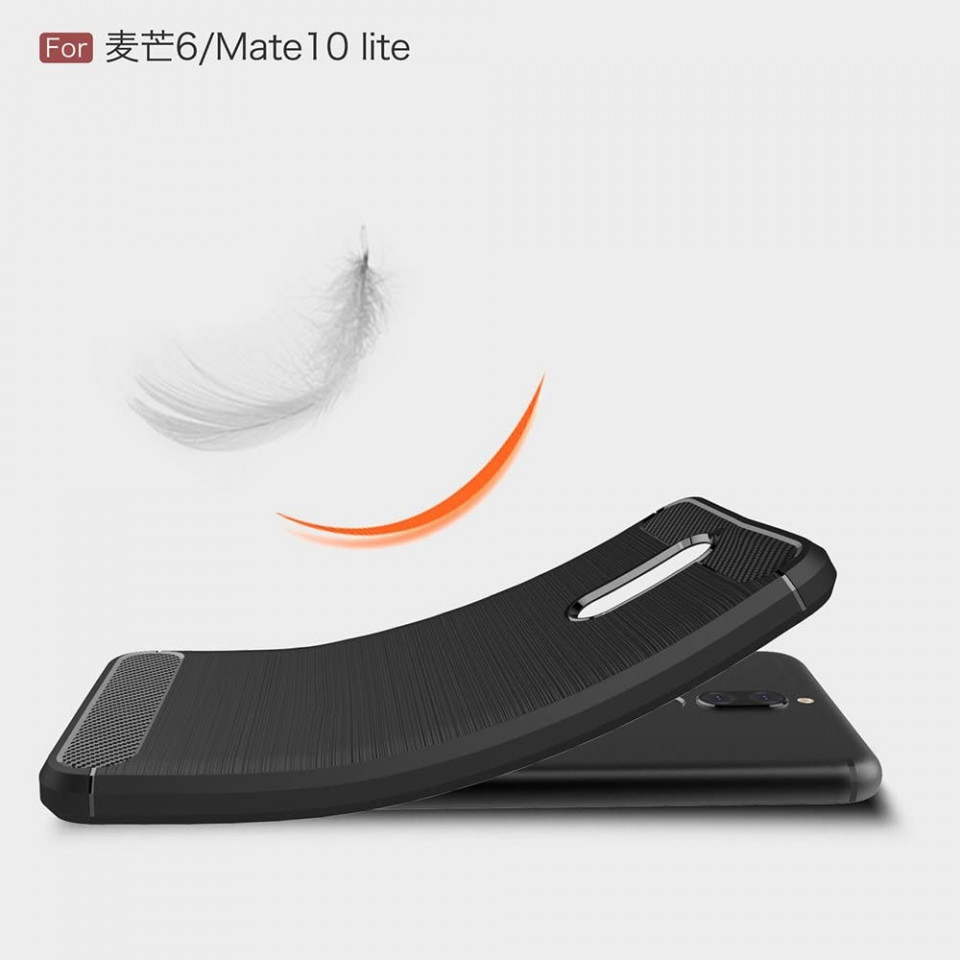 Husa Huawei Mate 10 Lite din silicon, Slim, cu textura Fibra Carbon - Negru - 2 | YEO