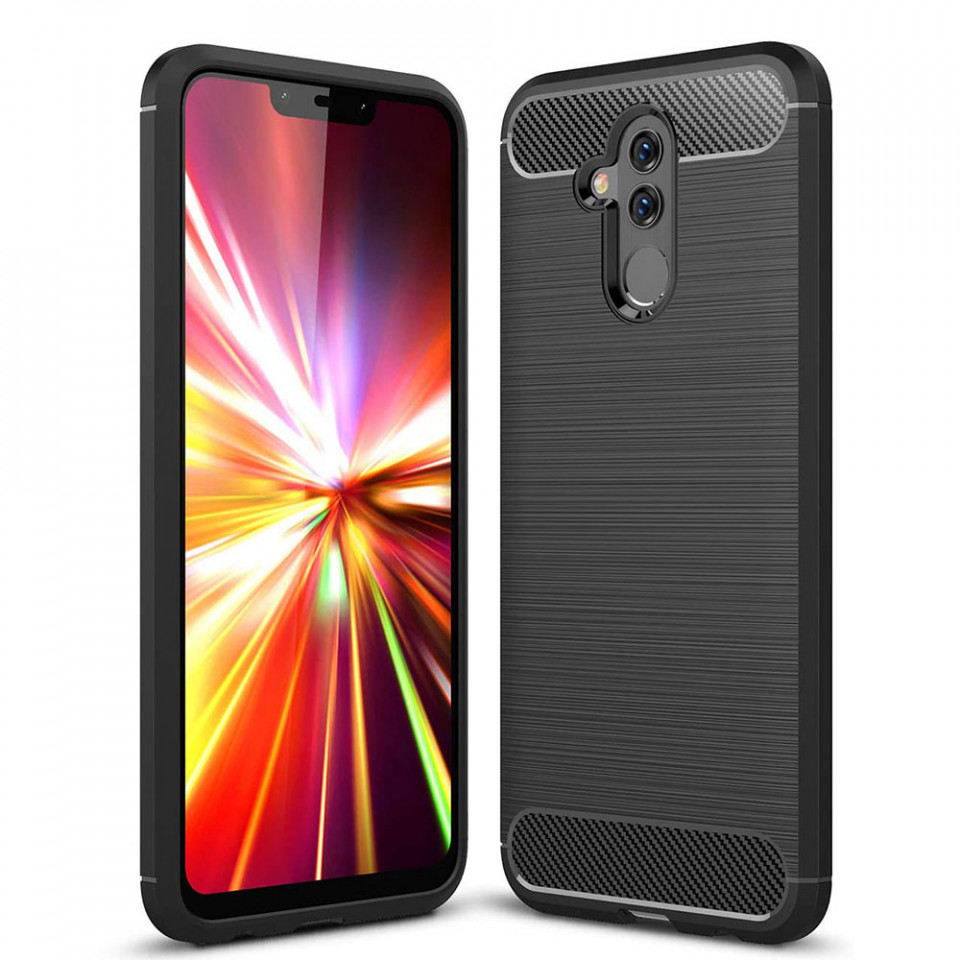 Husa Huawei Mate 20 lite din silicon, Slim, cu textura Fibra Carbon - Negru