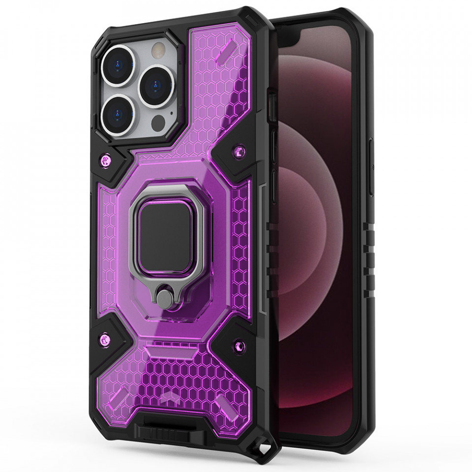 Husa iPhone 13 Pro Max cu inel, Techsuit Honeycomb - Rose-Violet