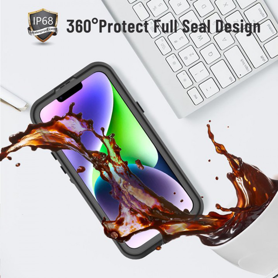 Husa iPhone 14 Plus rezistenta la apa, Waterproof IP68, ShellBox - Negru - 2 | YEO