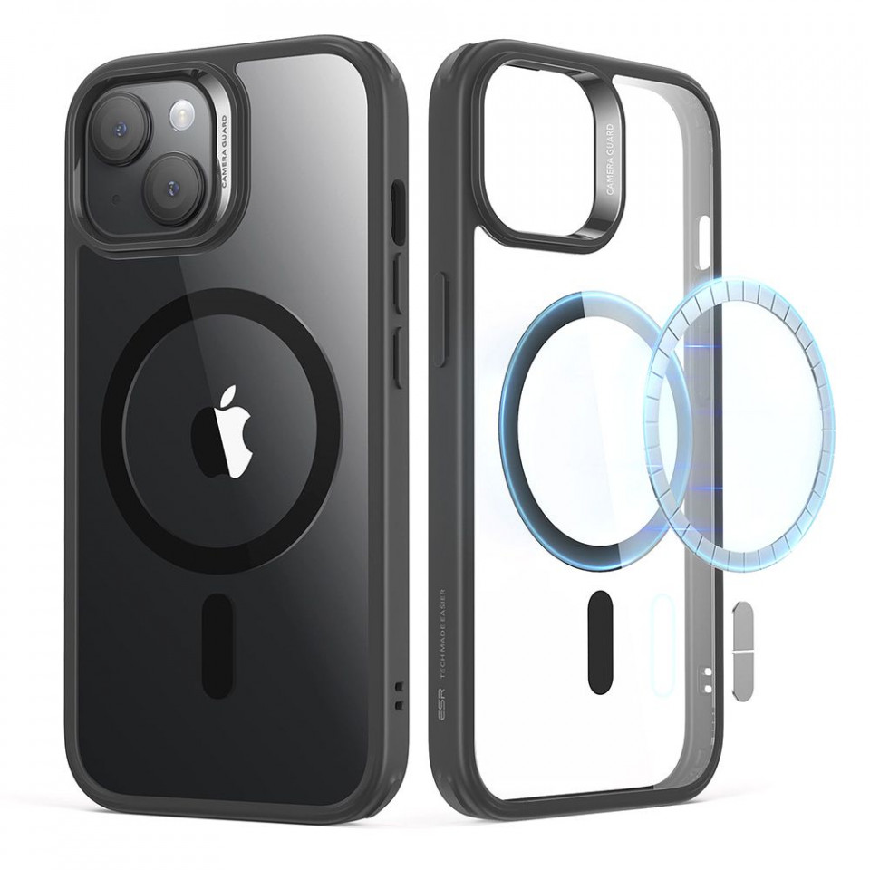 Husa iPhone 15 Plus, ESR Classic Hybrid HaloLock - Negru Transparent