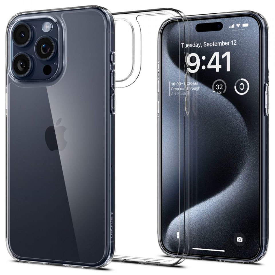 Husa iPhone 15 Pro, Spigen Air Skin Hybrid - Crystal Clear