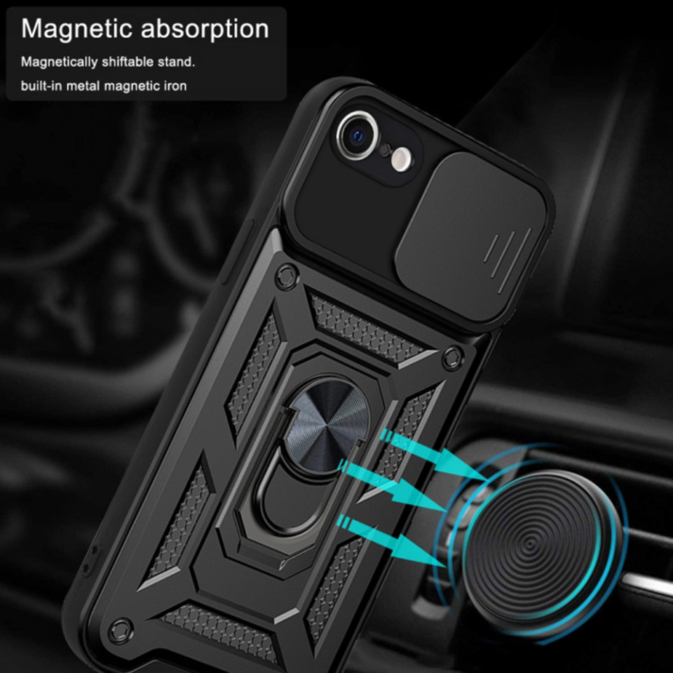 Husa iPhone 7 / 8 / SE 2 cu inel magnetic, Techsuit CamShield - Negru - 1 | YEO
