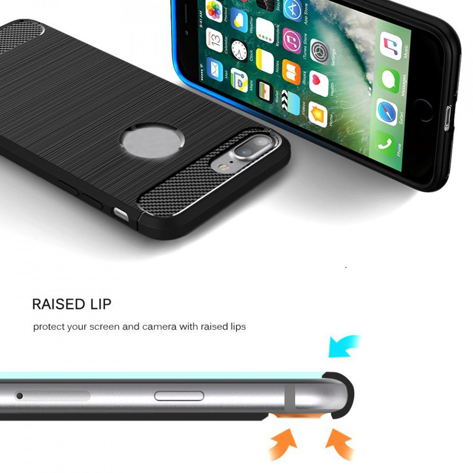 Husa iPhone 7 Plus din silicon, Slim, cu textura Fibra Carbon - Negru - 3 | YEO