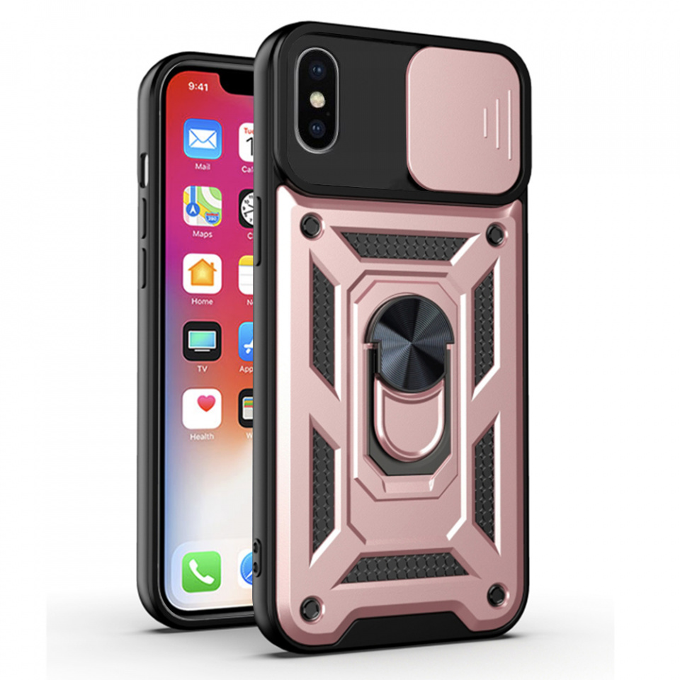 Husa iPhone X / Xs cu inel magnetic si protectie camera Skyddar CamShield - Rose Gold