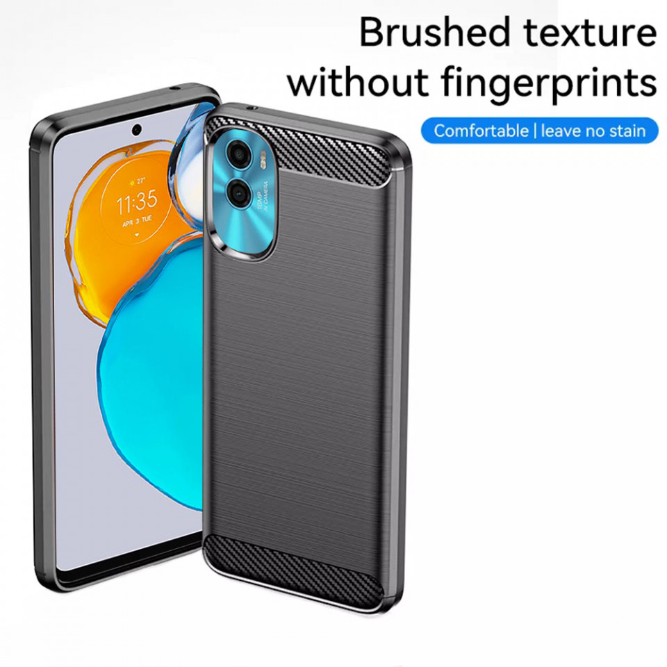 Husa Motorola Moto E22s din silicon, Slim, cu textura Fibra Carbon - Negru - 3 | YEO