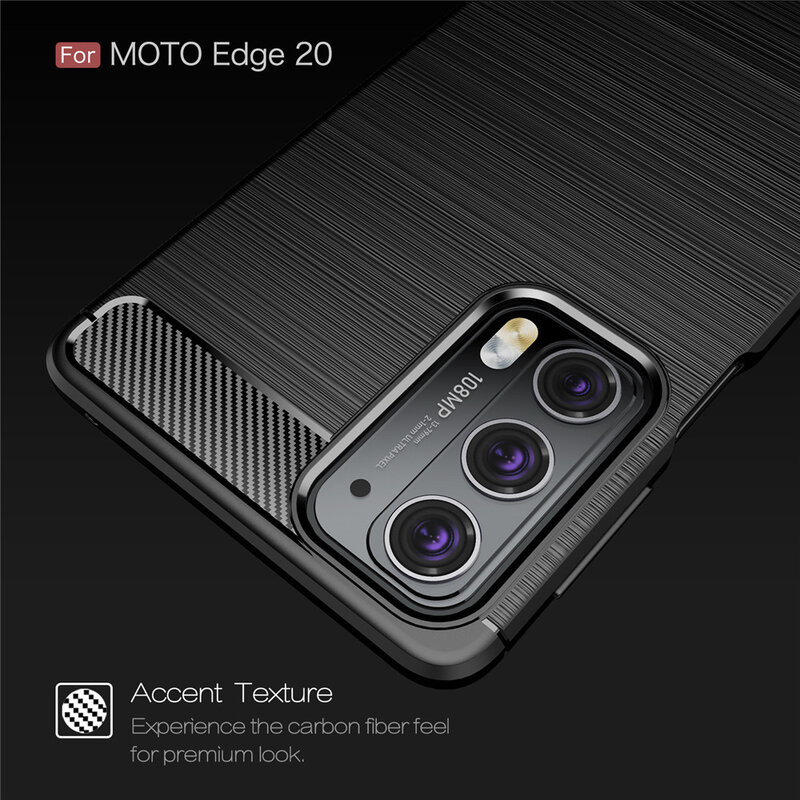 Husa Motorola Moto Edge 20 din silicon, Slim, cu textura Fibra Carbon - Negru - 2 | YEO