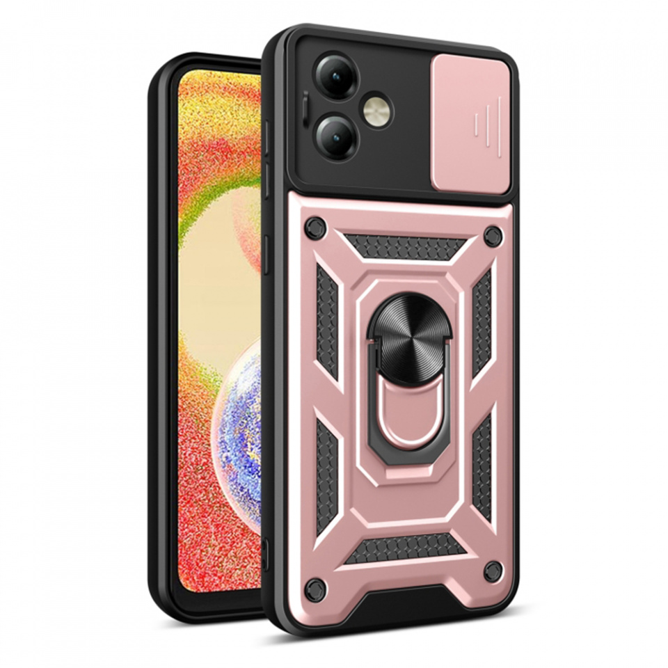 Husa Motorola Moto G14 cu inel magnetic si protectie camera Skyddar CamShield - Rose Gold