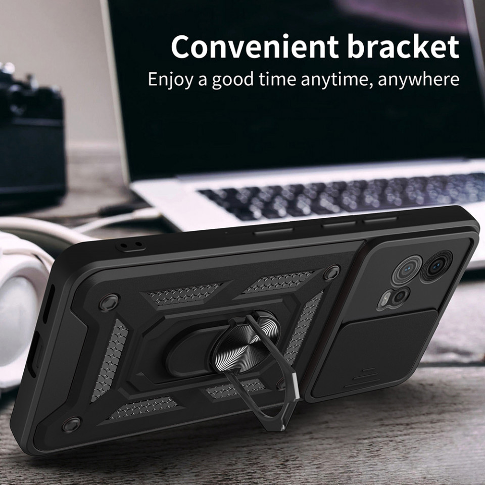 Husa Motorola Moto G72 cu inel magnetic si protectie camera Skyddar CamShield - Negru - 1 | YEO