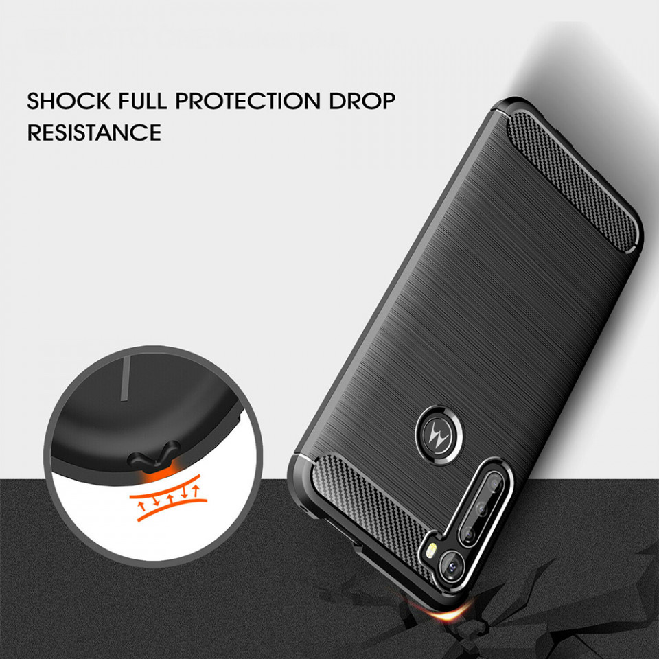Husa Motorola One Fusion Plus din silicon, Slim, cu textura Fibra Carbon - Negru - 1 | YEO