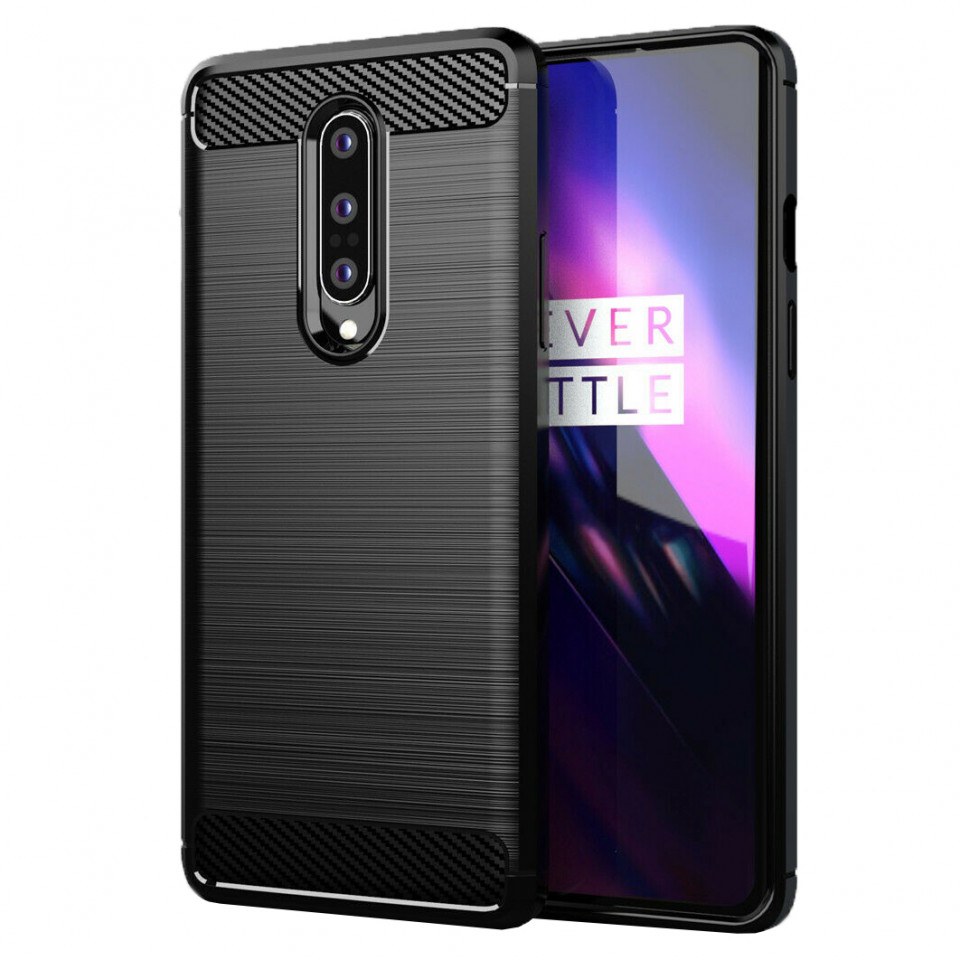 Husa OnePlus 8 din silicon, Slim, cu textura Fibra Carbon - Negru