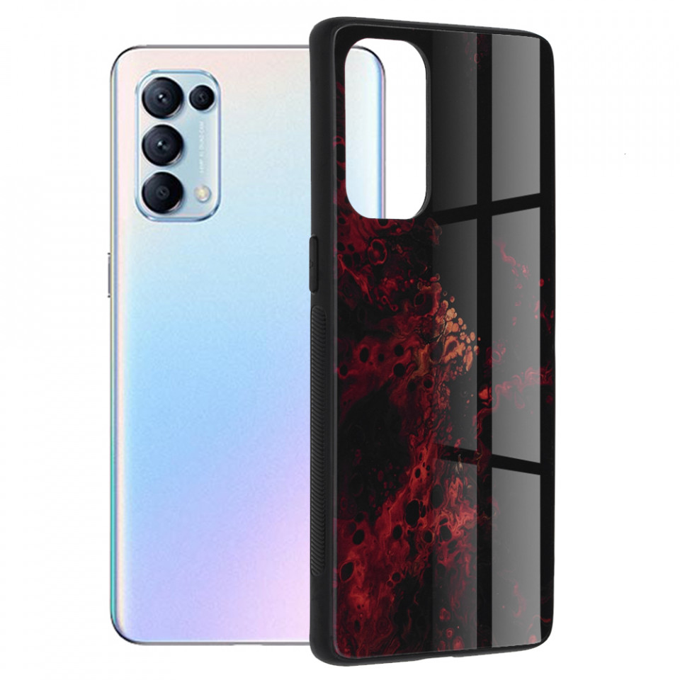 Husa OPPO Reno 5 Pro 5G cu sticla securizata, Techsuit Glaze - Red Nebula