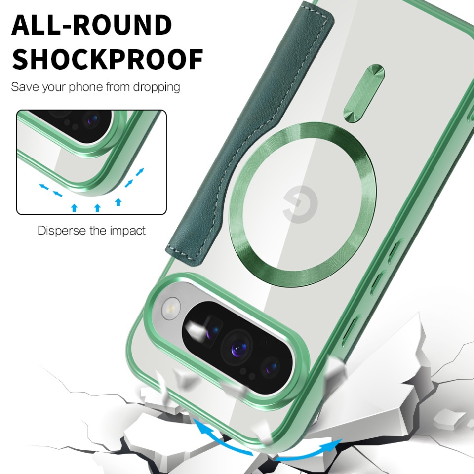 Husa pentru Google Pixel 10 / Pixel 10 Pro tip carte, SKYDDAR INOVATION, SmartMag Book, Magsafe, RFiD, Suport Carduri, set cu sticker, Verde - 3 | YEO
