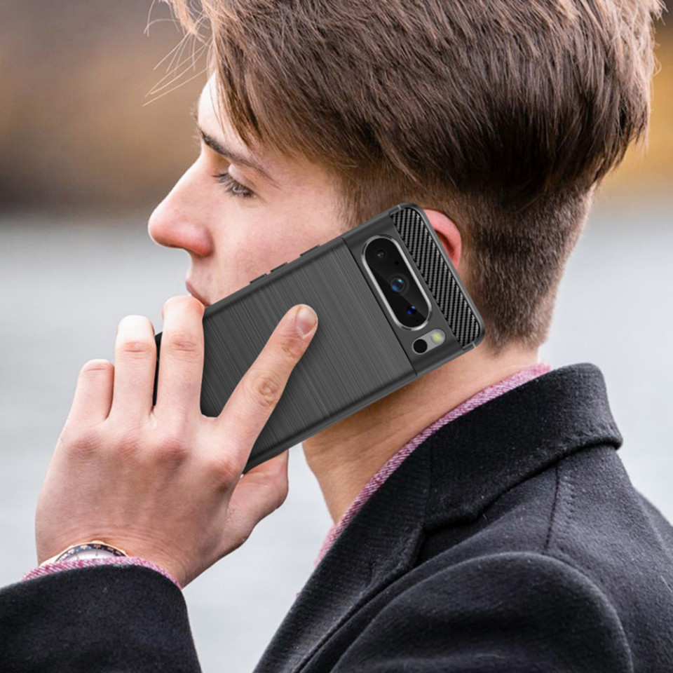 Husa pentru Google Pixel 8 Pro din silicon, SLIM, cu textură Fibra Carbon Skyddar - Negru - 2 | YEO