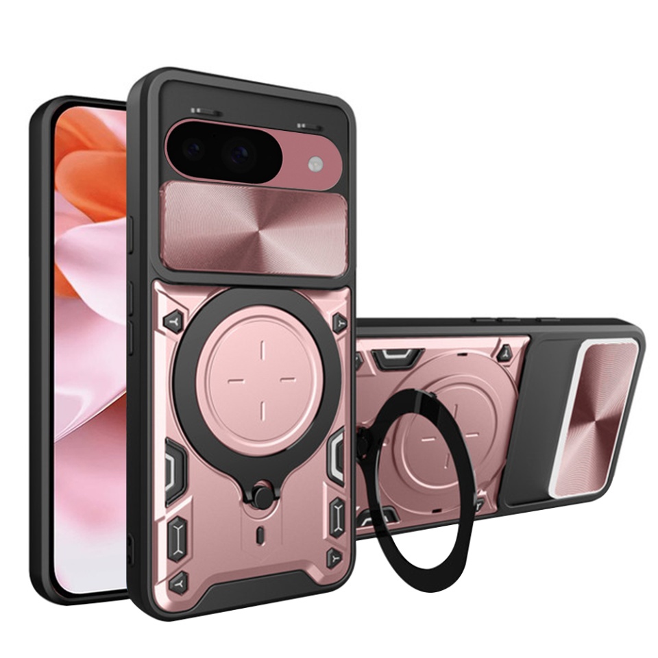 Husa pentru Google Pixel 9 / Pixel 9 Pro, SKYDDAR INNOVATION, CamGuard Pro, Inel Magnetic, Protectie Camera, set cu sticker, Roz auriu