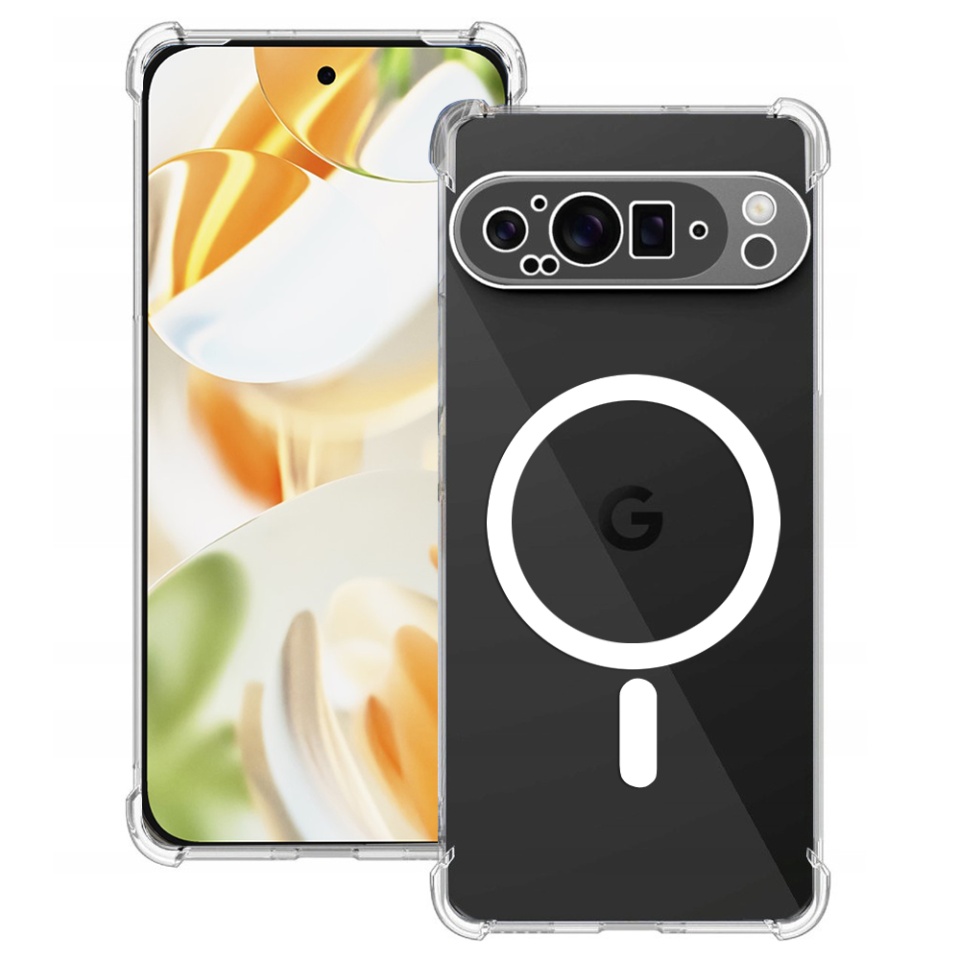 Husa pentru Google Pixel 9 Pro, SKYDDAR INNOVATION, Shockproof MagSafe, Transparenta, set cu sticker