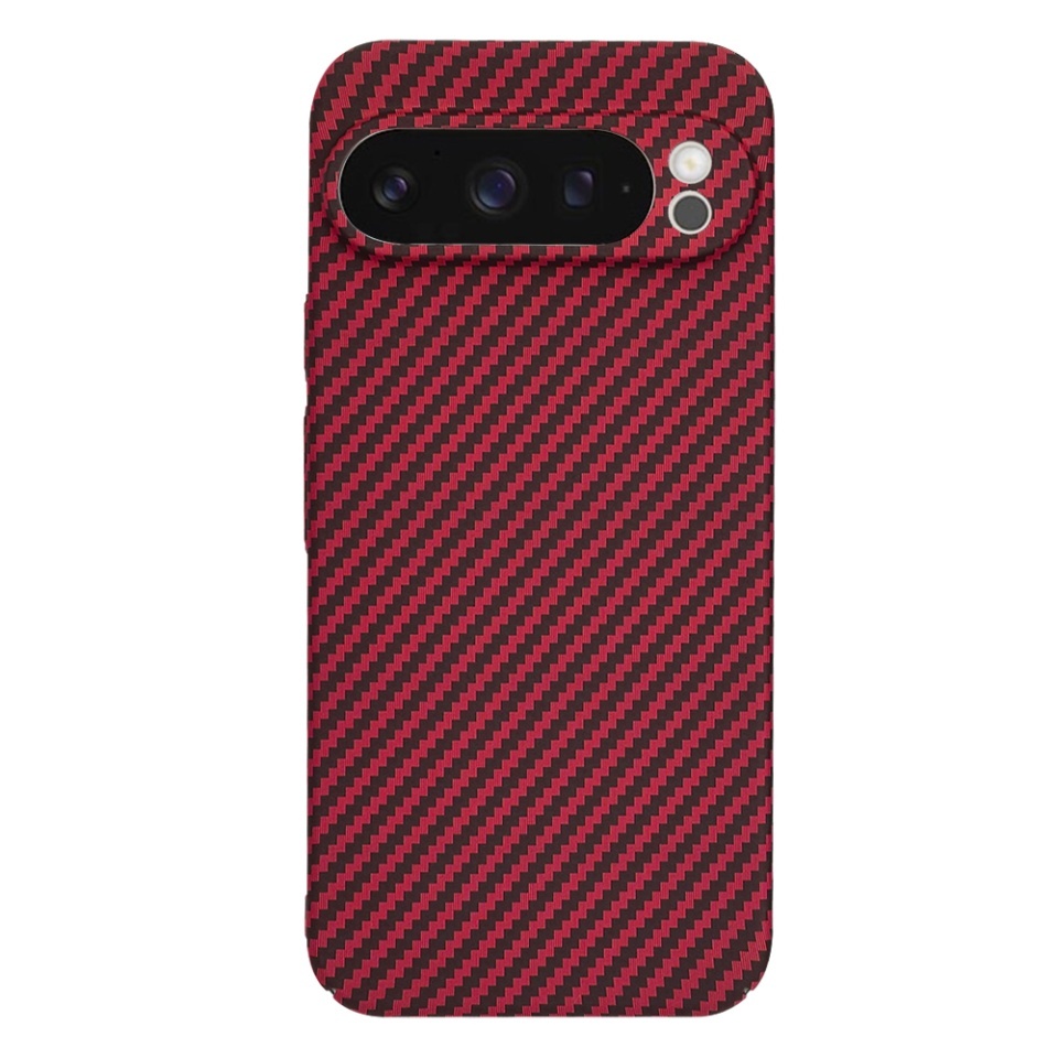 Husa pentru Google Pixel 9 Pro, SKYDDAR INNOVATION, textura carbon, Carbonite FiberShell, set cu sticker, Rosu, - 2 | YEO