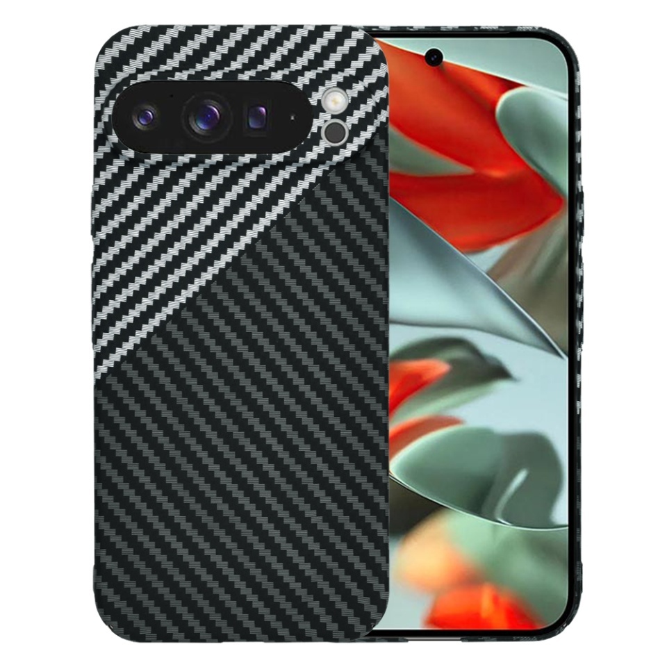 Husa pentru Google Pixel 9 Pro XL, SKYDDAR INNOVATION, textura carbon, Carbonite FiberShell, set cu sticker, Gri,