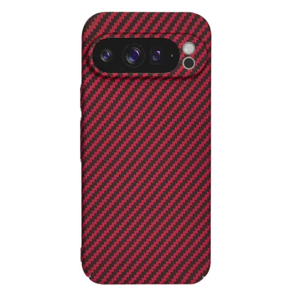 Husa pentru Google Pixel 9 Pro XL, SKYDDAR INNOVATION, textura carbon, Carbonite FiberShell, set cu sticker, Rosu, - 2 | YEO