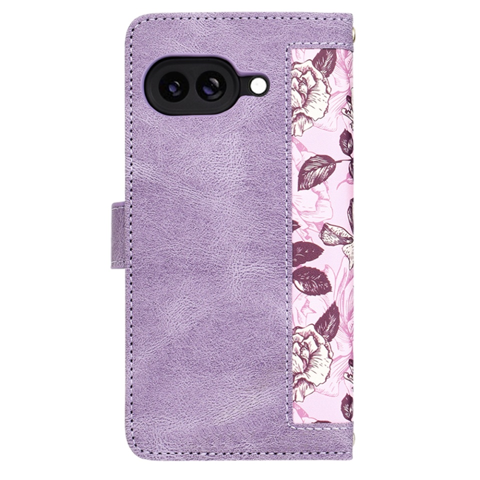 Husa pentru Google Pixel 9a din Piele Ecologică cu Design Floral, Protecție 360°, Stand Integrat, Buzunare pentru Carduri, SKDR Floral Wallet - Mov - 2 | YEO