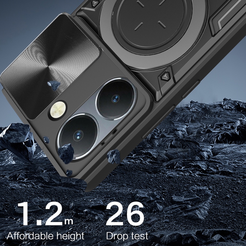 Husa pentru Honor 200, cu inel magnetic si suport ajustabil, protectie completa camera, SKDR SafeCover - Negru - 2 | YEO