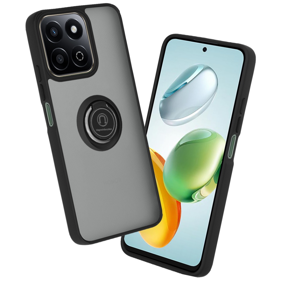 Husa pentru Honor 200 Smart / X7c, SKYDDAR INNOVATION, Glinth cu Inel Rotativ 360° Magnetic, Negru, set cu sticker