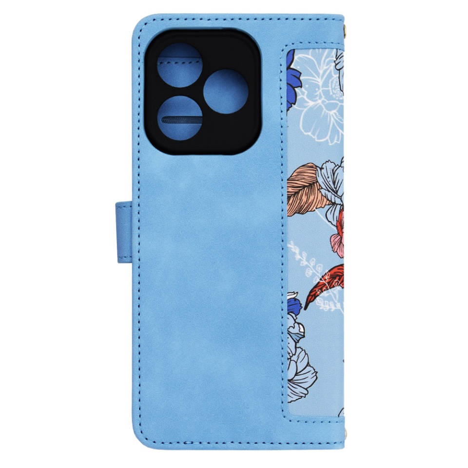 Husa pentru Honor 400 Lite, SKYDDAR INNOVATION, Floral Wallet, din Piele Ecologică cu Design Floral, Protecție 360°, Stand Integrat, Buzunare pentru Carduri, Bleu, set cu sticker - 3 | YEO