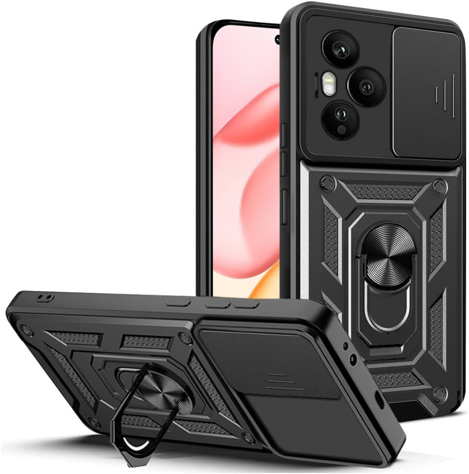 Husa pentru Honor 400 Pro, SKYDDAR INNOVATION, CamShield, Inel magnetic, set cu sticker, Negru