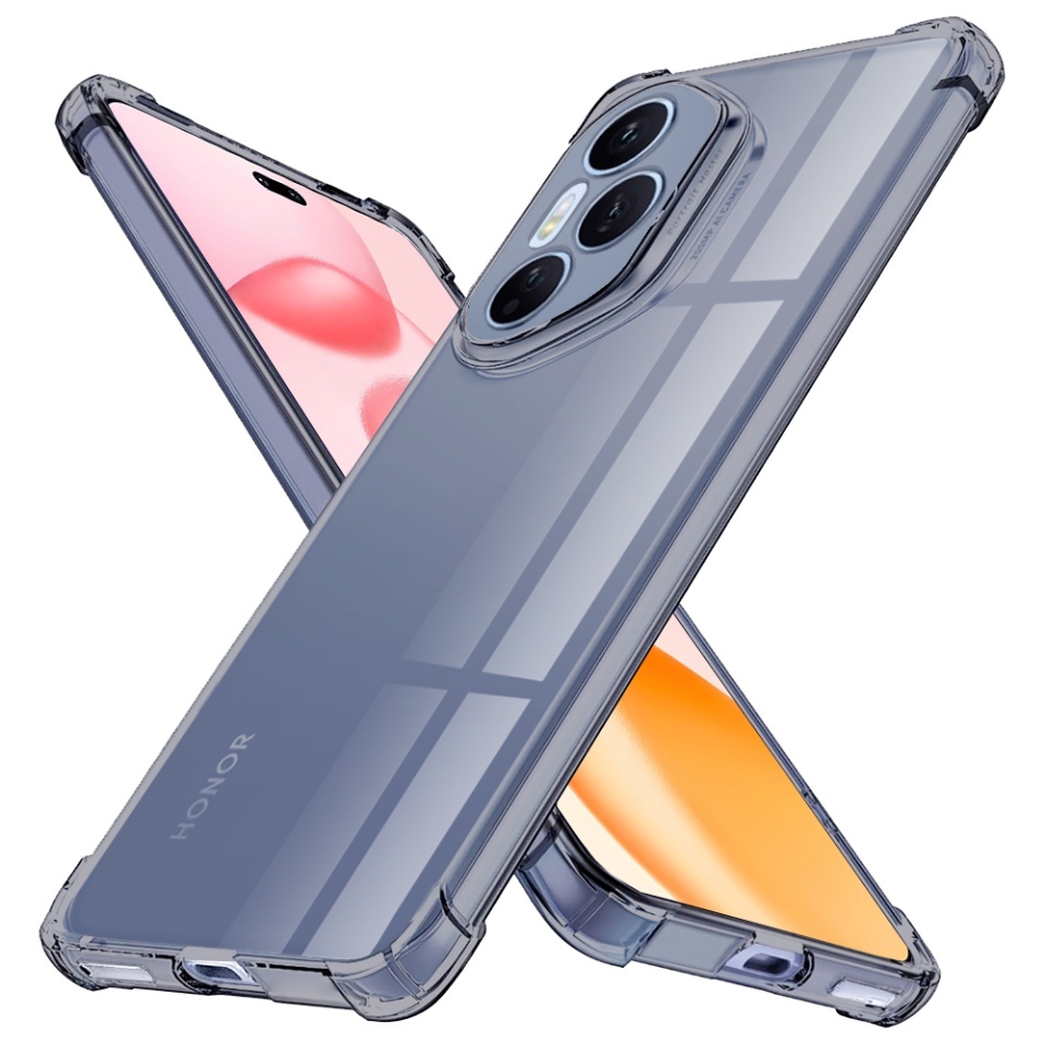 Husa pentru Honor 400 Pro, SKYDDAR INNOVATION, Shockproof Clear Silicone, Silicon Slim, set cu sticker, Fumuriu