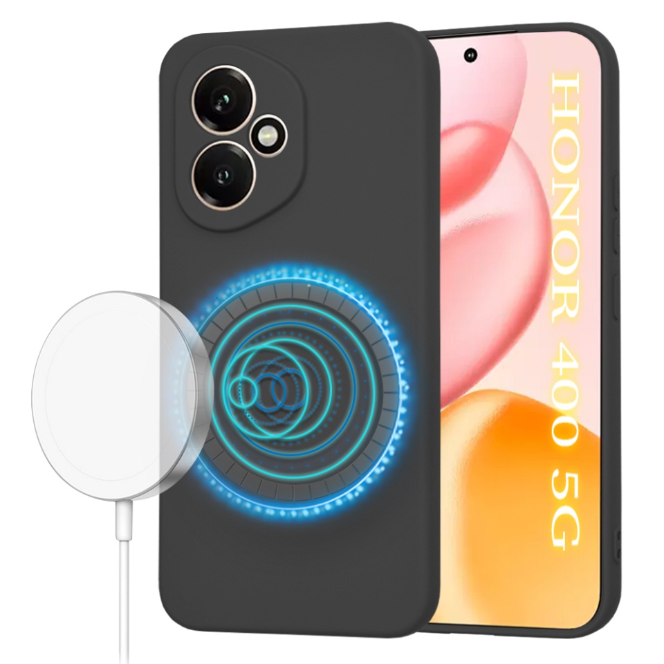 Husa pentru Honor 400, SKYDDAR INNOVATION, din Silicon Catifelat, SoftFlex Magsafe, set cu sticker, Negru