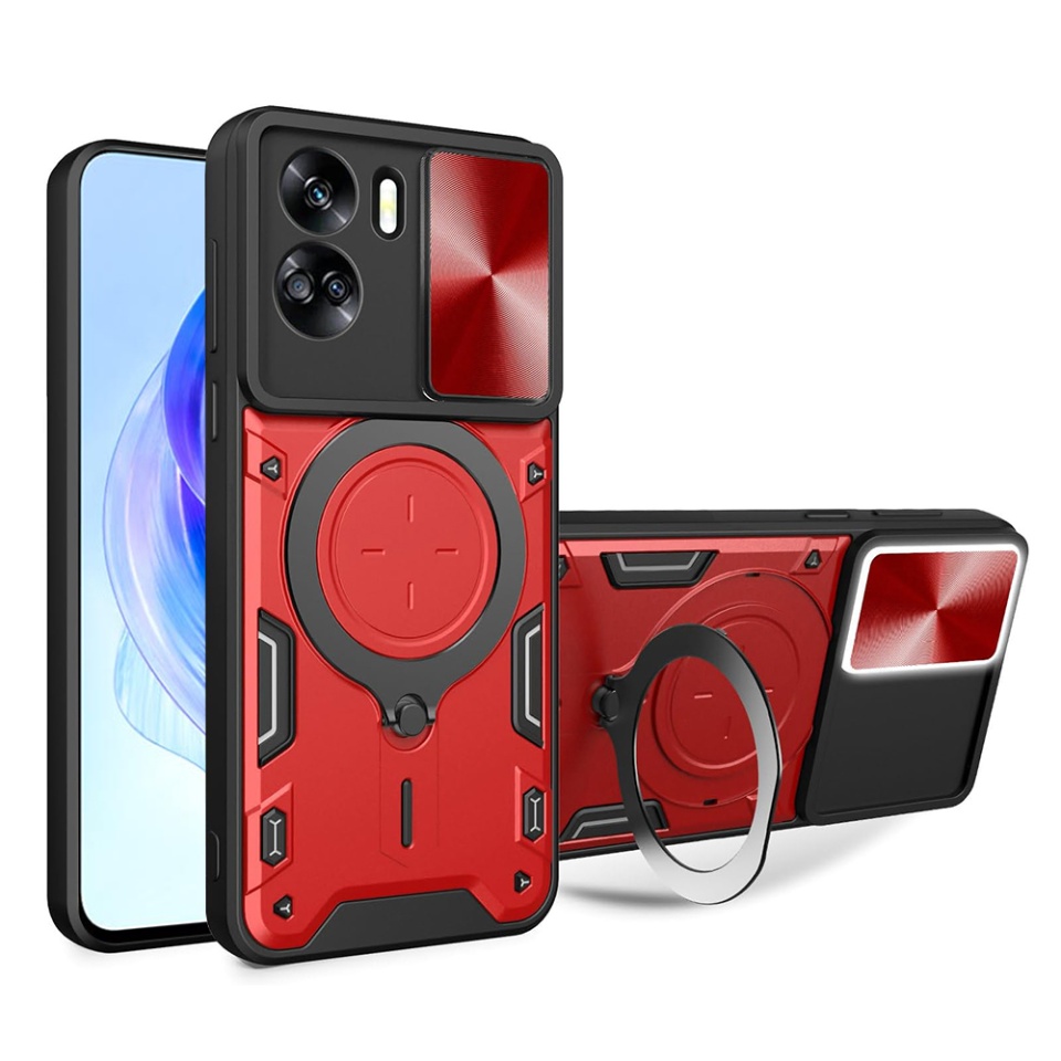 Husa pentru Honor 90 Lite, SKYDDAR INNOVATION, CamGuard Pro, Inel Magnetic, Protectie Camera, set cu sticker, Rosu